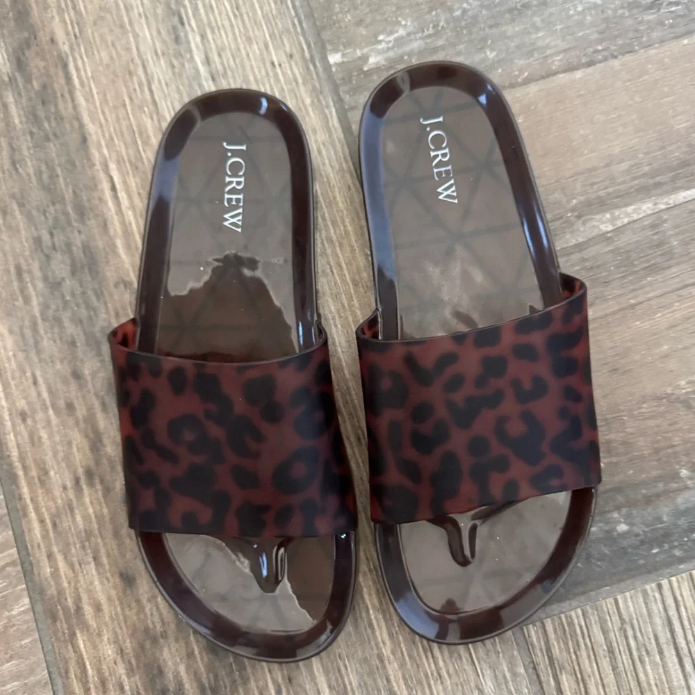 J. Crew Women's Leopard-Print Jelly Slide Sandals in Brown